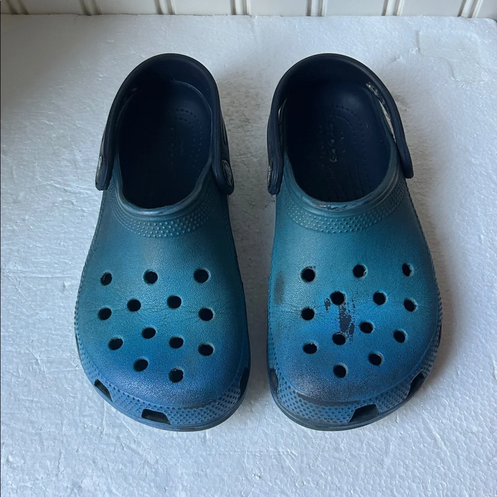 Crocs Kids SlipOn rubber Clogs slingback Mules unisex size 13 aqua/navy