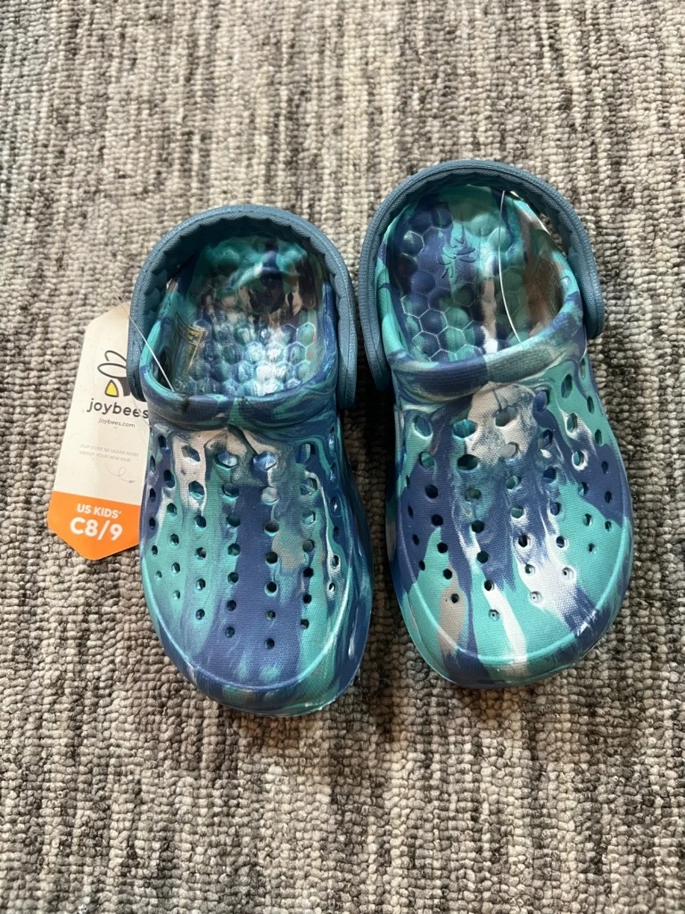 Kids' Blue Green Marble Clogs - Comfortable Waterproof Slip-On Size 8