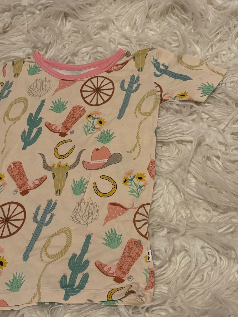 Little Sleepies Pink Ready To Rodeo Bamboo PJ Top Short Sleeve 4T